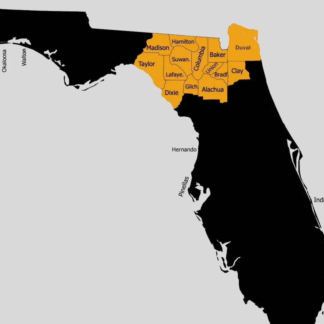 Map graphic of the Creative Concepts North Florida service area