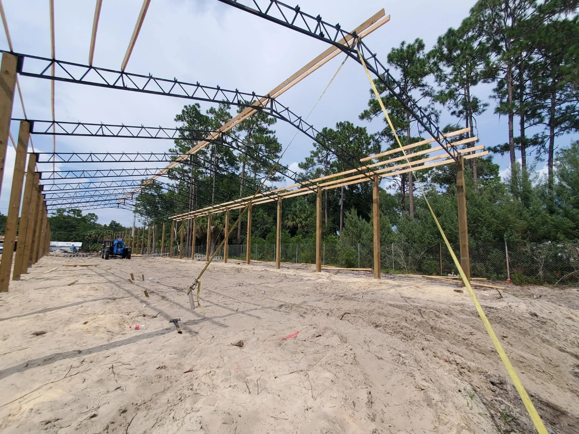 Large pole barn under construction in North Florida