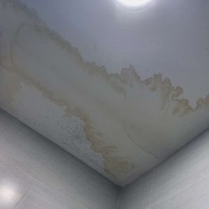 A ceiling with water stains showing signs that the roof needs replacement.